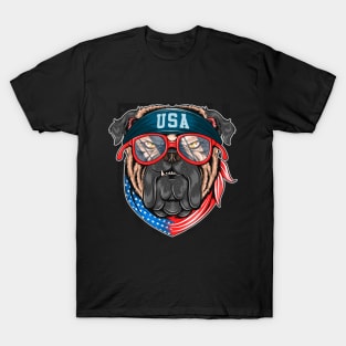 Bull dog usa america flag with bandana T-Shirt